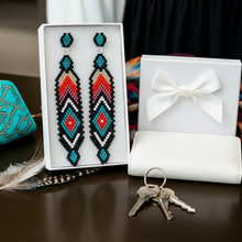 Load image into Gallery viewer, Mocs N More Hand Beaded Earrings - Sunrise Feather