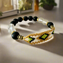 Load image into Gallery viewer, Mocs N More - Men's Hand Beaded Black Onyx & Clear Quartz