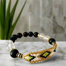 Load image into Gallery viewer, Mocs N More - Men's Hand Beaded Black Onyx & Clear Quartz