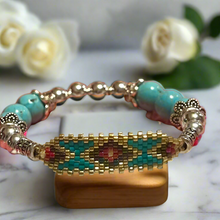 Load image into Gallery viewer, Mocs N More Totem Bracelets - Beaded Turquoise & Gold