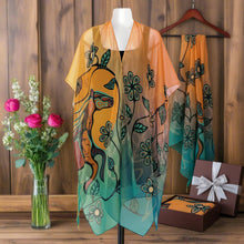 Load image into Gallery viewer, Colorful scarf with floral and abstract designs on a white background