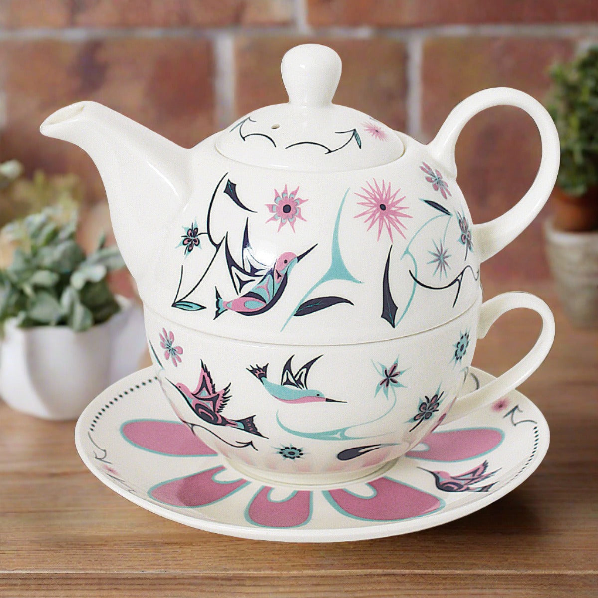 Indigenous Art Tea for One Set – Hummingbirds | Mocs N More – Mocs