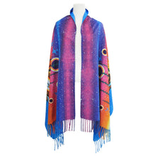 Load image into Gallery viewer, Colorful scarf with fringe on a mannequin against a white background