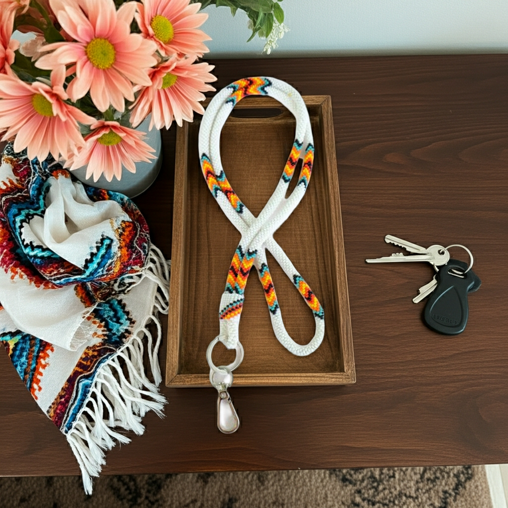 New Beaded Lanyard - White