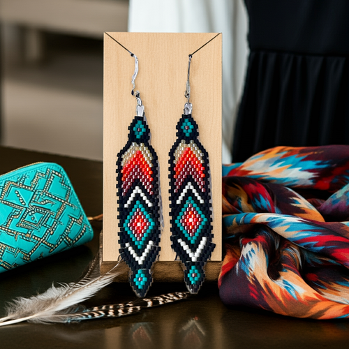 Mocs N More Hand Beaded Earrings - Sunrise Feather