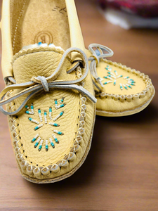 Ladies Beaded Smooth Moose Hide Moccasins