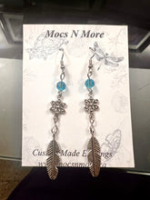 Load image into Gallery viewer, Feather and Bloom Earrings - Brass Charm Dangle with Glass Beads