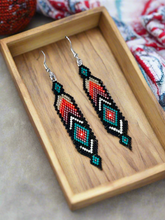 Load image into Gallery viewer, Mocs N More Hand Beaded Earrings - Sunrise Feather