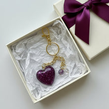 Load image into Gallery viewer, Violet Heart Keychain &amp; Tassel - Handcrafted Epoxy Resin