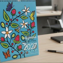 Load image into Gallery viewer, 2027 calendar with floral and butterfly design on a blue background