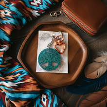 Load image into Gallery viewer, NEW Mocs N More - Tree of Life Turquoise Keychain