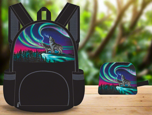 Foldable Indigenous Designed Backpacks - Wolf Song