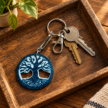 Load image into Gallery viewer, Tree of Life Metallic Black-Blue Keychain - Handcrafted Epoxy Resin