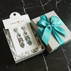 Mocs N More Hand Beaded Earrings - Silver Feather