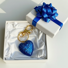 Load image into Gallery viewer, Love Sparkles Keychain - Handcrafted Blue Heart Charm