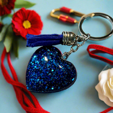 Load image into Gallery viewer, Mocs N More - Deep Blue Heart Keychain and Tassel