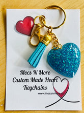 Load image into Gallery viewer, Mocs N More - Heart Turquoise &amp; Sparkle Keychains