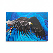 Load image into Gallery viewer, Painting of a bald eagle on a blue abstract background