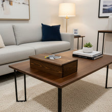 Load image into Gallery viewer, Wooden box with a textured eagle decoration on a coffee table