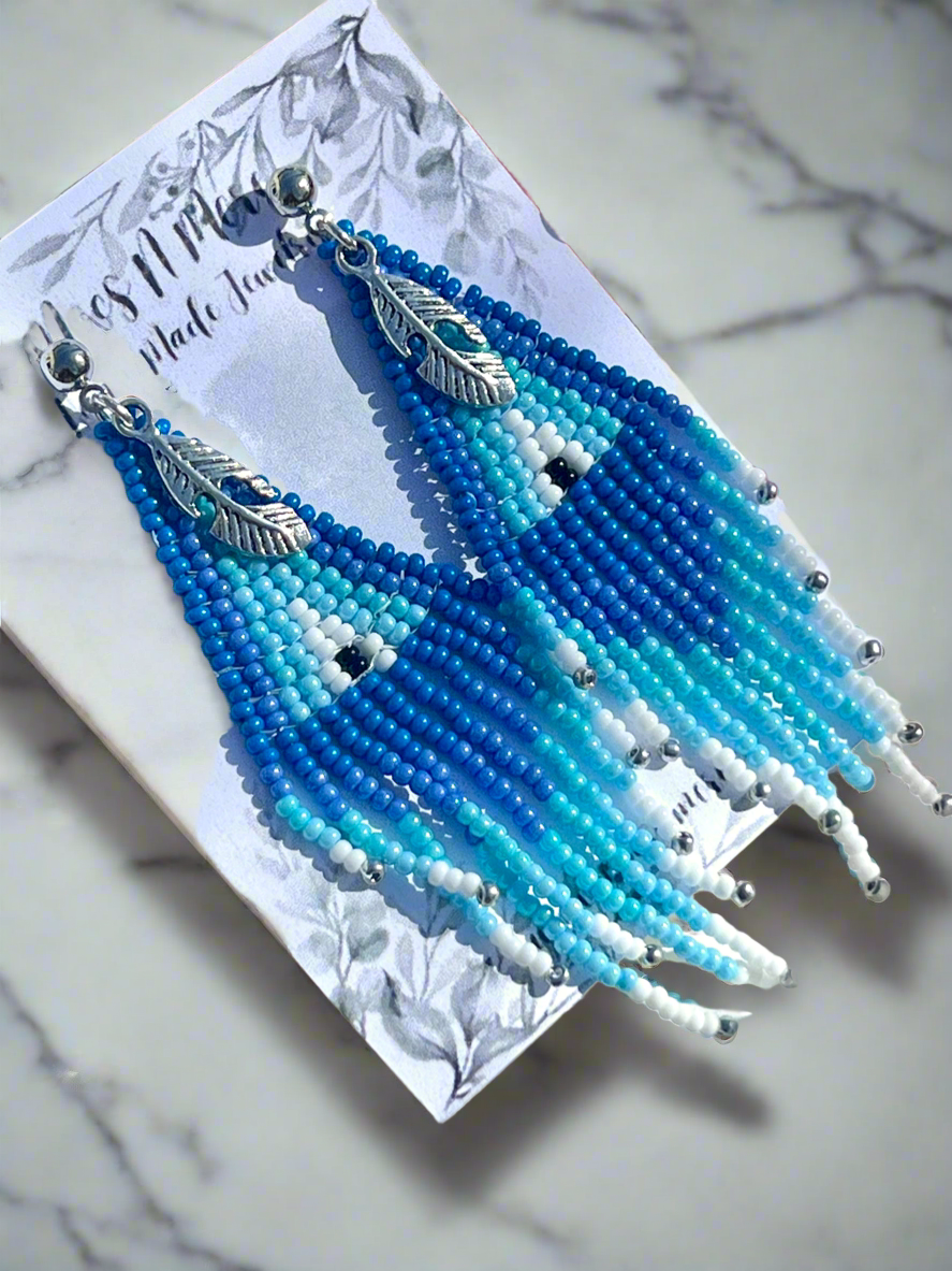 Mocs N More Earrings - Blue Sky Feather Dangle