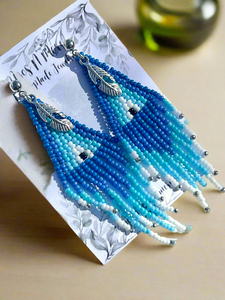 Mocs N More Earrings - Blue Sky Feather Dangle