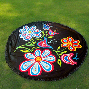 Round Beach Towel Blanket - Happy Flower