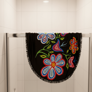 Round Beach Towel Blanket - Happy Flower