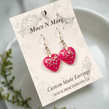 Load image into Gallery viewer, Mocs N More Earrings - Sparkling Fushia Hearts