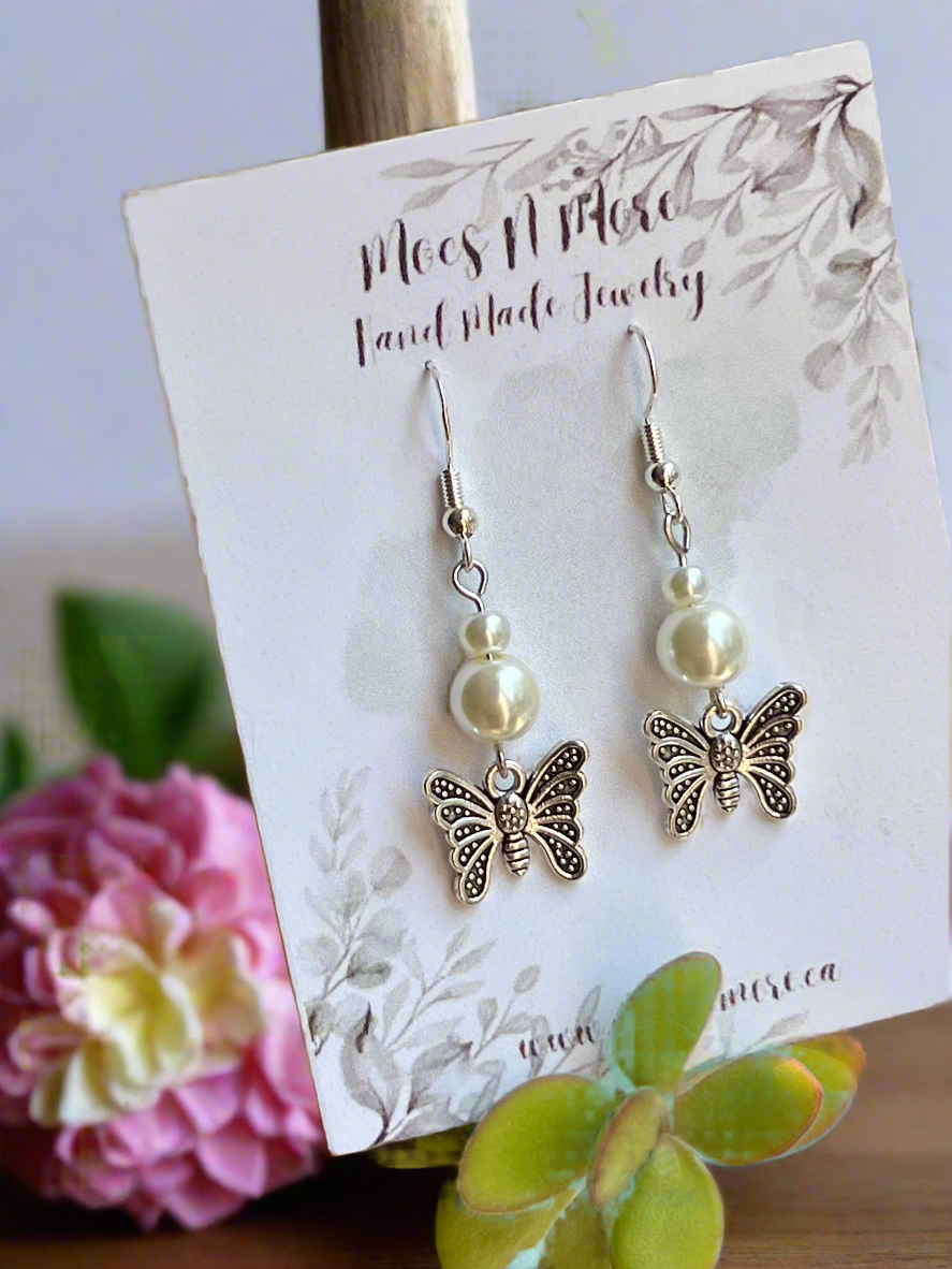 NEW Mocs N More Earrings - Butterfly and Pearl