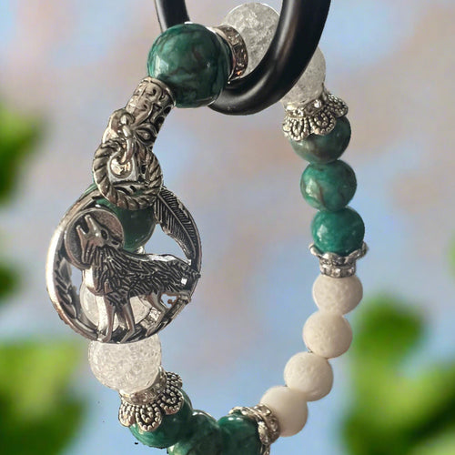 Mocs N More Totem Bracelets - Green Howlite Wolf