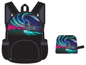 Foldable Indigenous Designed Backpacks - Wolf Song