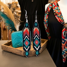 Load image into Gallery viewer, Mocs N More Hand Beaded Earrings - Sunrise Feather
