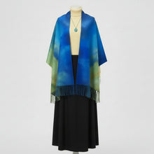 Load image into Gallery viewer, shawl with frindges, indigenous art
