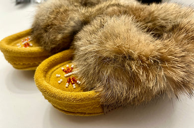 Kid's Fur Trimmed Moccasin Lined - Indian Tan ON SALE