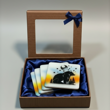 Load image into Gallery viewer, Set of cards with a bear design in a brown box with a blue ribbon.