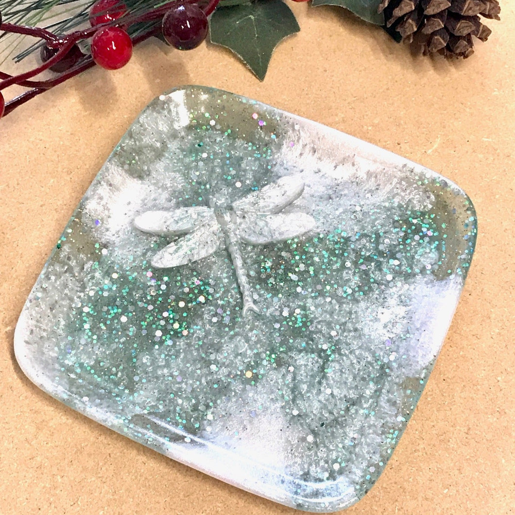 Dragonfly Tray - Turquoise Sparkles & Pearl