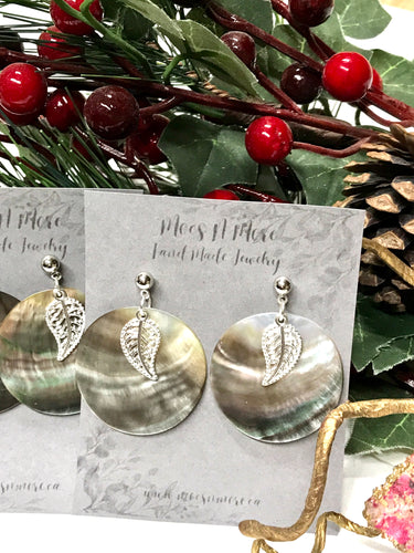 Mother of Pearl & Silver Feather -  Earrings 1.25