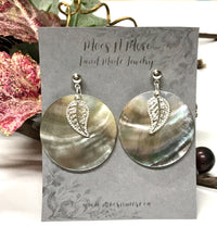 Load image into Gallery viewer, Mother of Pearl &amp; Silver Feather -  Earrings 1.25&quot; Shell - Turtle
