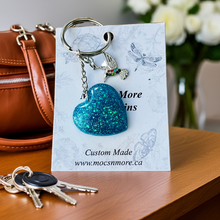 Load image into Gallery viewer, Mocs N More - Heart Turquoise &amp; Sparkle Keychains