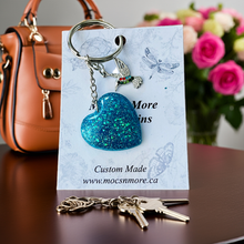 Load image into Gallery viewer, Mocs N More - Heart Turquoise &amp; Sparkle Keychains