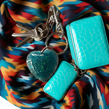 Load image into Gallery viewer, Mocs N More - Sparkling Heart Turquoise Keychain