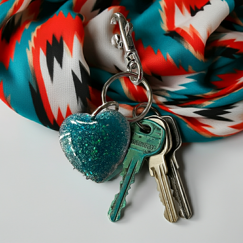 Mocs N More - Sparkling Heart Turquoise Keychain