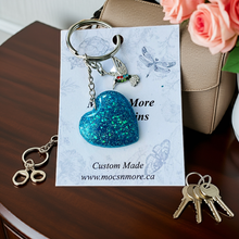 Load image into Gallery viewer, Mocs N More - Heart Turquoise &amp; Sparkle Keychains