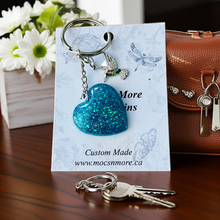 Load image into Gallery viewer, Mocs N More - Heart Turquoise &amp; Sparkle Keychains