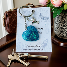 Load image into Gallery viewer, Mocs N More - Heart Turquoise &amp; Sparkle Keychains