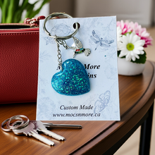 Load image into Gallery viewer, Mocs N More - Heart Turquoise &amp; Sparkle Keychains