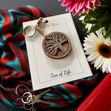 Load image into Gallery viewer, Tree of Life Silver &amp; Red Keychain - Handcrafted Epoxy Resin