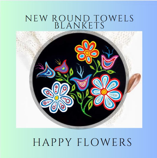 Round Beach Towel Blanket - Happy Flower