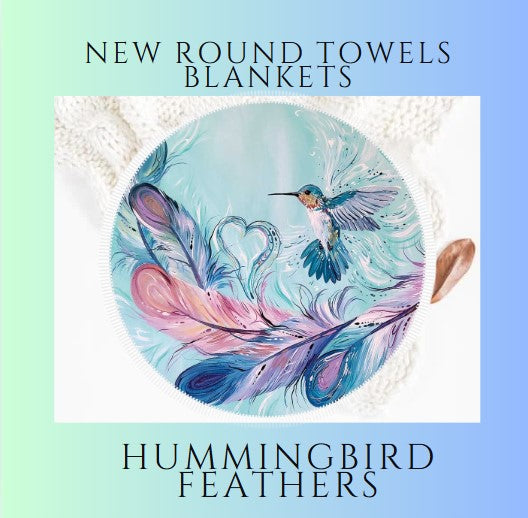 Round Beach Towel Blanket - Hummingbird Feathers