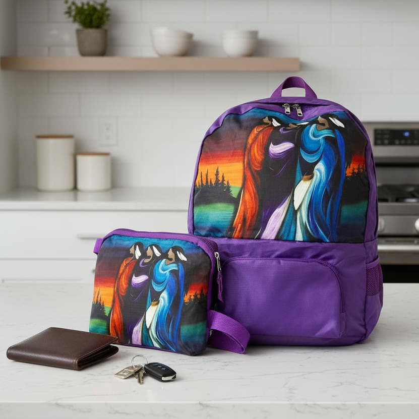 Foldable Indigenous Designed Backpacks - Three Sisters
